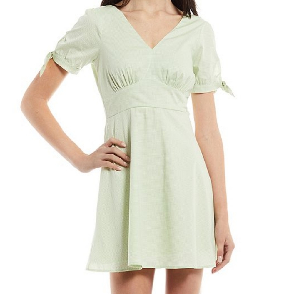 Copper Key v-neck pastel green gingham dress with bows XL